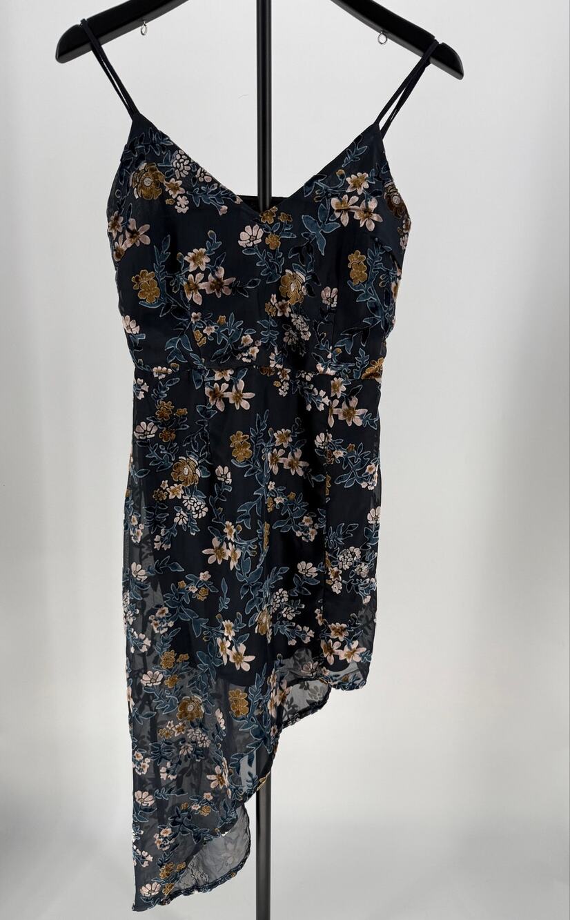 Lulus Womens S Navy Floral Velvet Burnout High Low Midi Slip Dress